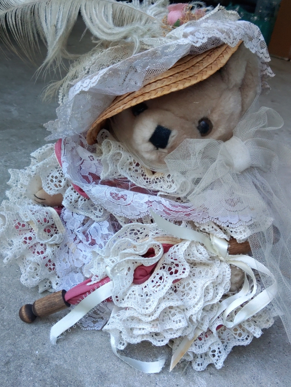 Bearly People,Plush Teddy Hat Accessory with Lace and Pink Accents